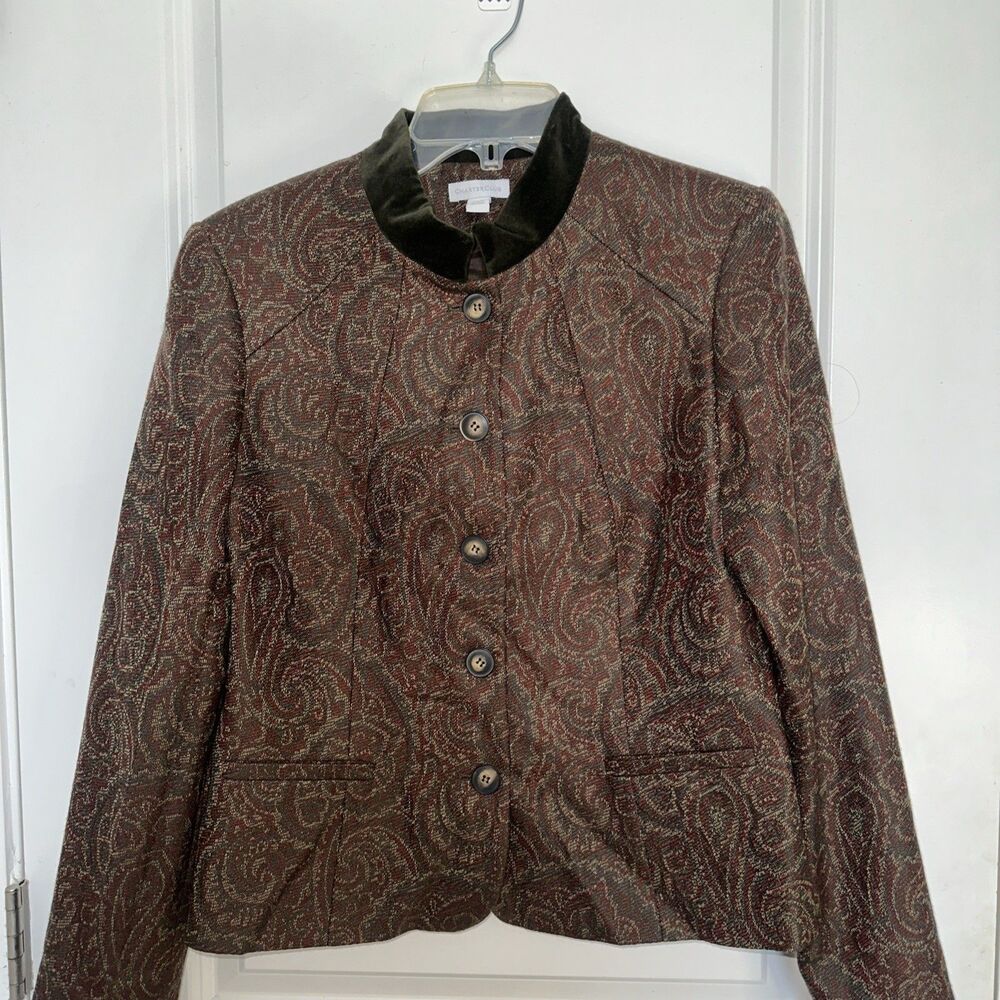 Charter Club Blazer 6 Brown Wool Paisley Brocade Jacquard Equestrian Old Money